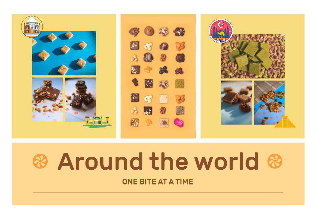 A creative display of gourmet sweets by Hetal's Homemade representing a fusion of sweets across the globe.