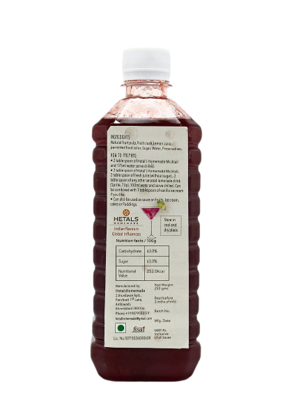 An image of Hetal's abstract smoothie which shows nutritional values and directions to use.