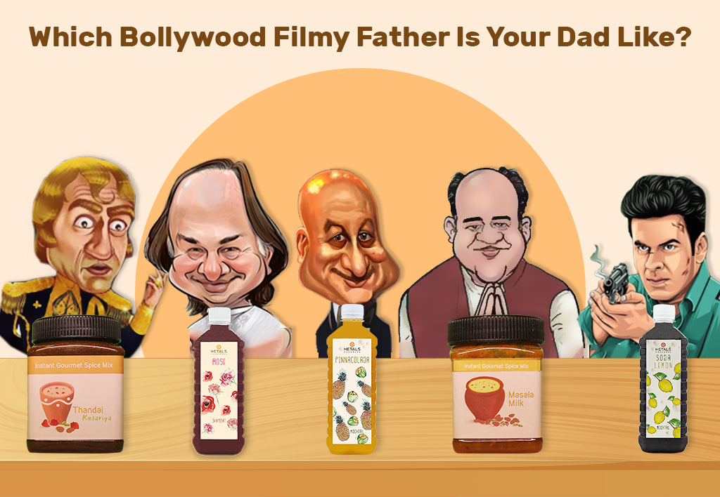 An Image showing combinations of the favourite dads of bollywood with various beverages of Hetal's Homemade. The products are 100% homemade.