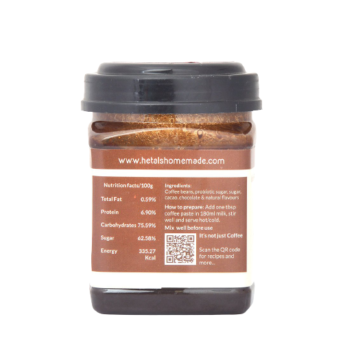 Nutritional Facts along with ingredients and directions to use for Chocolate Rum Flavoured Instant Coffee.