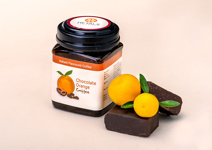 A creative shot of Chocolate Orange flavoured instant coffee. All of Hetal's Homemade products are 100% homemade and contains no added preservative. 
