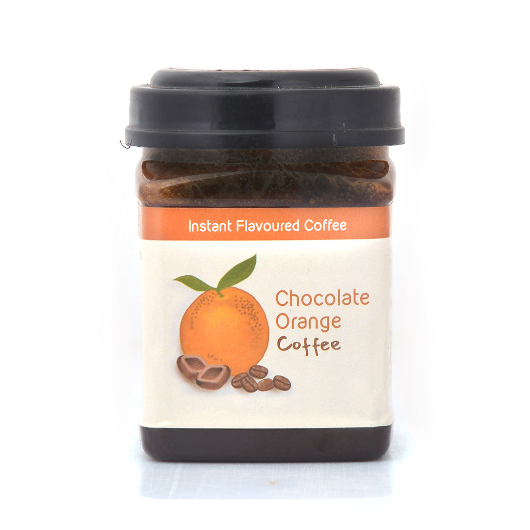 A front image of Hetal's chocolate orange flavoured instant coffee. All our products are 100% homemade and contains no added preservatives.