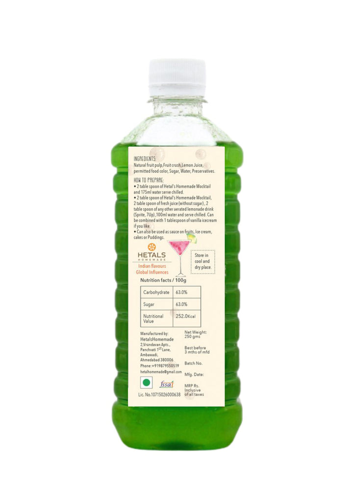 An image of Hetal's Mojito which shows nutritional values and directions to use.