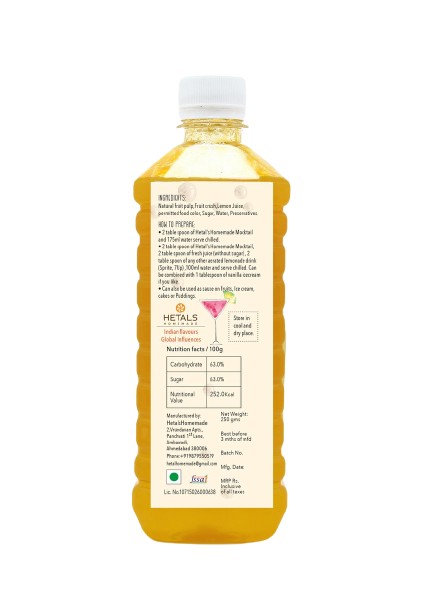 An image of the back of our Pina Colada flavoured mocktail. It also shows nutritional facts and directions to use. 
